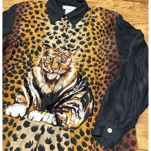 Vintage Diane Gilman 100% Silk Leopard Sequin Top 90's Maximalist Women's 1X